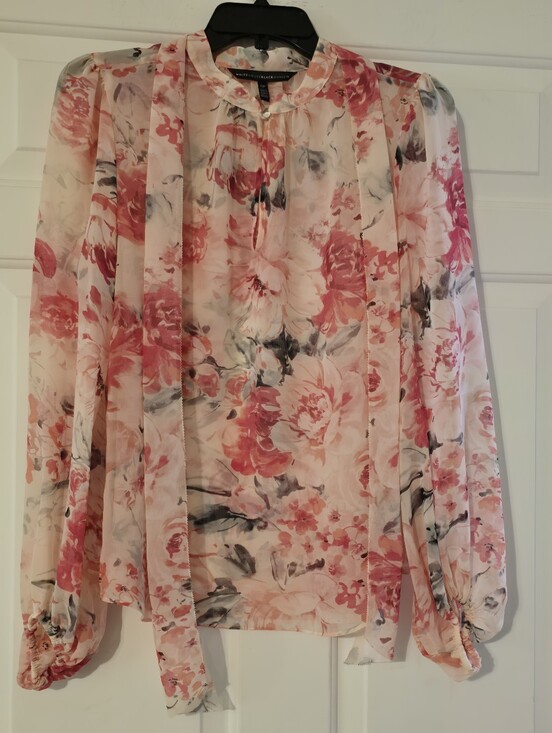 White House Black Market Tops - White House Black Market Floral Tie-Neck Blouse - Pink